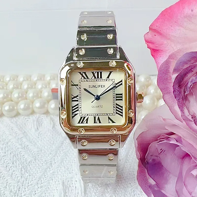 ساعات نسائية بحزام فولاذي على شكل مربع، ساعات كاجوال عصرية، ساعات نسائية من الفولاذ المقاوم للصدأ، إكسسوارات نسائية