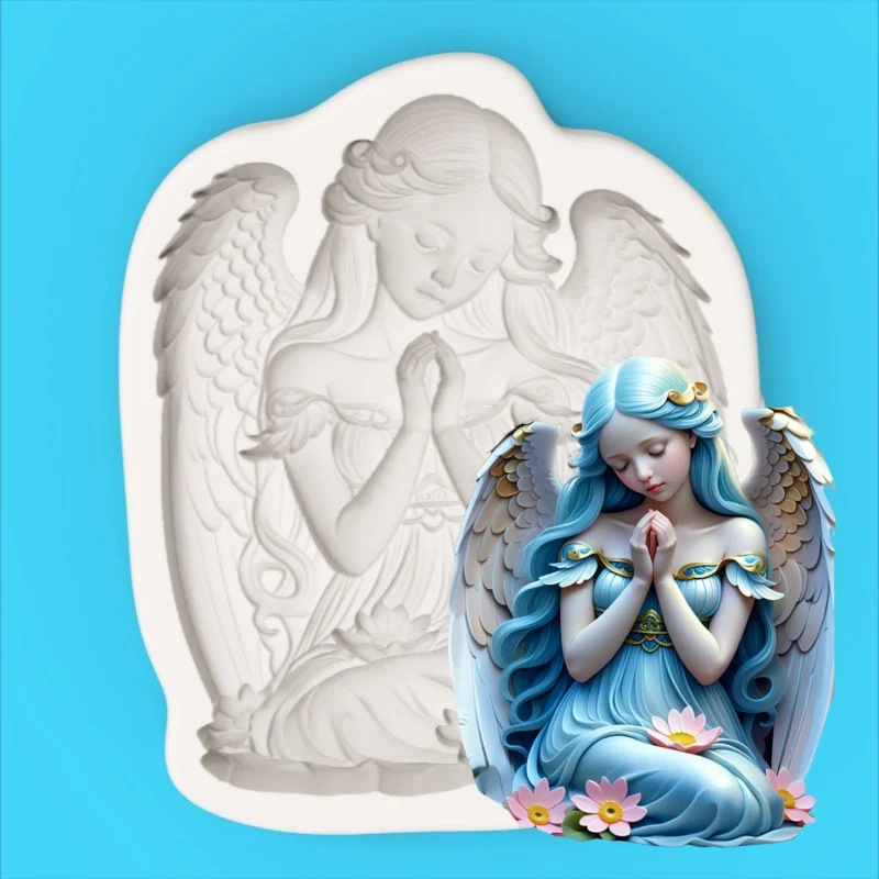 【Blue Flower Border Wishing Angel Silicone Baking Mold】Fairy Wing Floral Decoration 3D Shape Chocolate Candy Fondant Mold