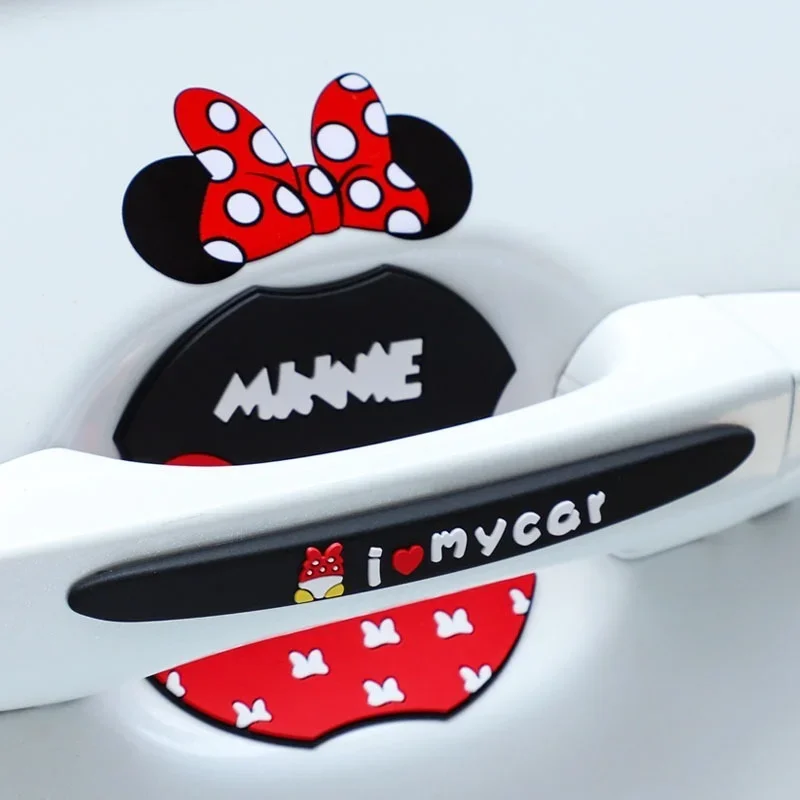 Disney Mickey Mouse PVC Car Interior Mouldings Door Bowl Handle Protection Sticker Anti Scratch Cartoon Car Door Bumper Strip