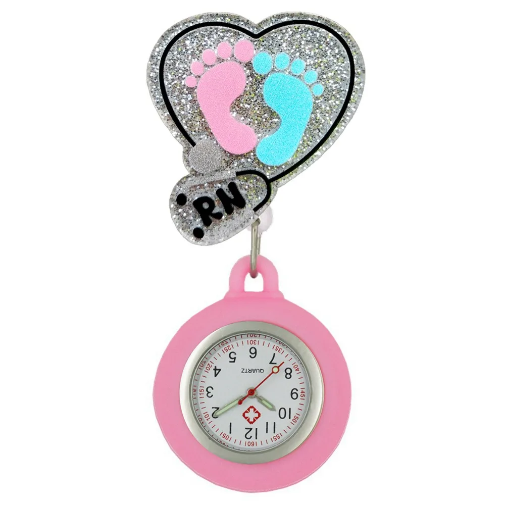 Retractable Retractable Pocket Watch Multi-functional Silicone Nurse Watch Cartoon Glitter Clip-On Clip-On Pocket Watch Hospital