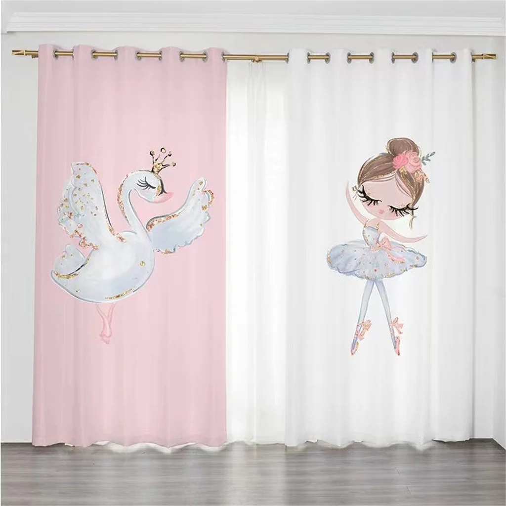 

Ready-made Cartoon Ballet Girl Thin Window Curtains For Kids Bedroom Living Room Bathroom Kicthen Door Hall Home Decor On Sale