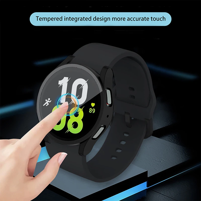 Kaca + casing pelindung untuk Samsung Galaxy Watch, penutup pelindung PC seluruh bagian Anti gores 6 40mm 44mm