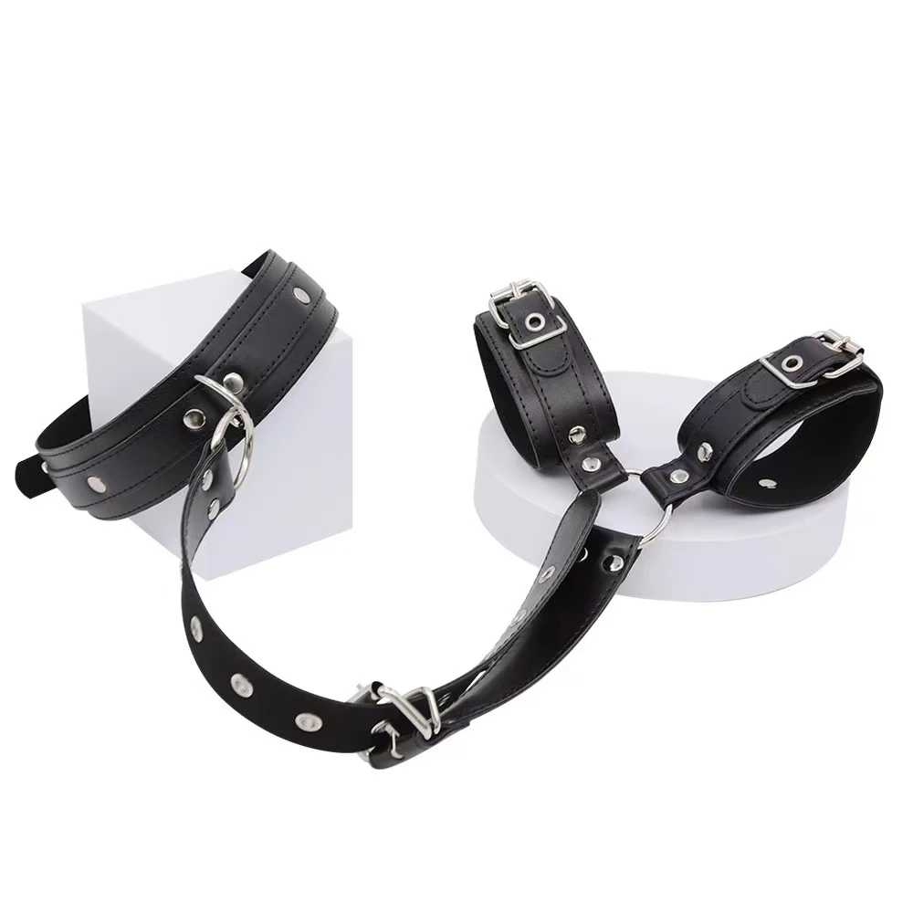 مجموعة قيود الرقبة إلى المعصم القابلة للتعديل للأزواج مثير BDSM خلف أصفاد الظهر طوق عبودية مجموعة لأداة لعبة الجنس SM