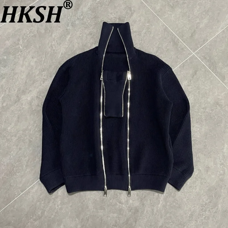 

HKSH Весенне-осенний новый мужской кардиган с двойной молнией, оригинальный дизайн, многофункциональный, вязаный, модный, повседневный, свободный свитер-пальто HK19010