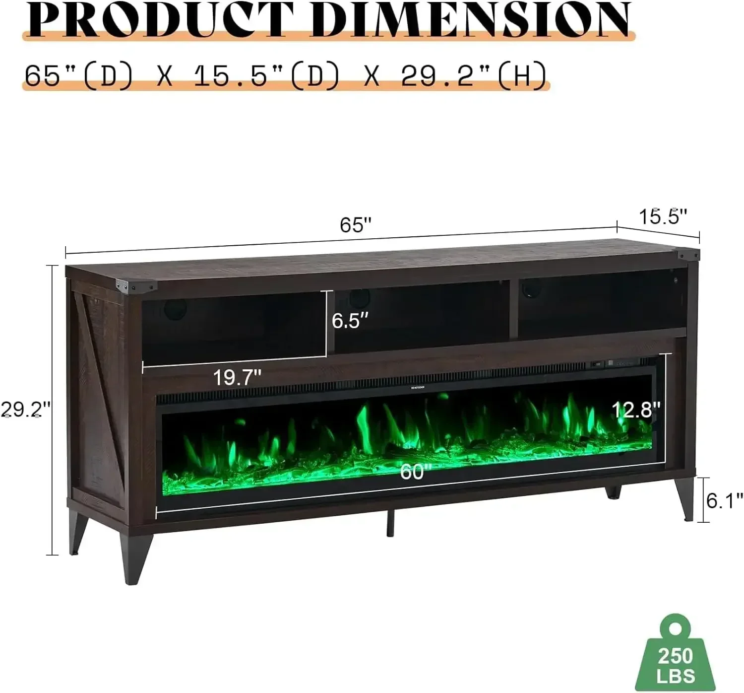 

Ограниченное по времени предложение! Тумба под телевизор 65 дюймов с электрическим камином 60 дюймов, в индустриальном и фермерском стиле, медиацентр для развлечений