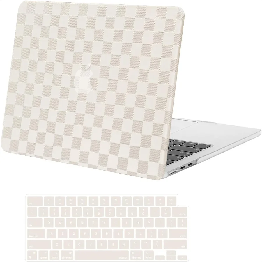 

Compatible with Book Air 13 inch Case 2025 2024 2023 2022 M4 A3240 M3 A3112 A2681 Checker Texture Grid PU Leather Coated Hard S