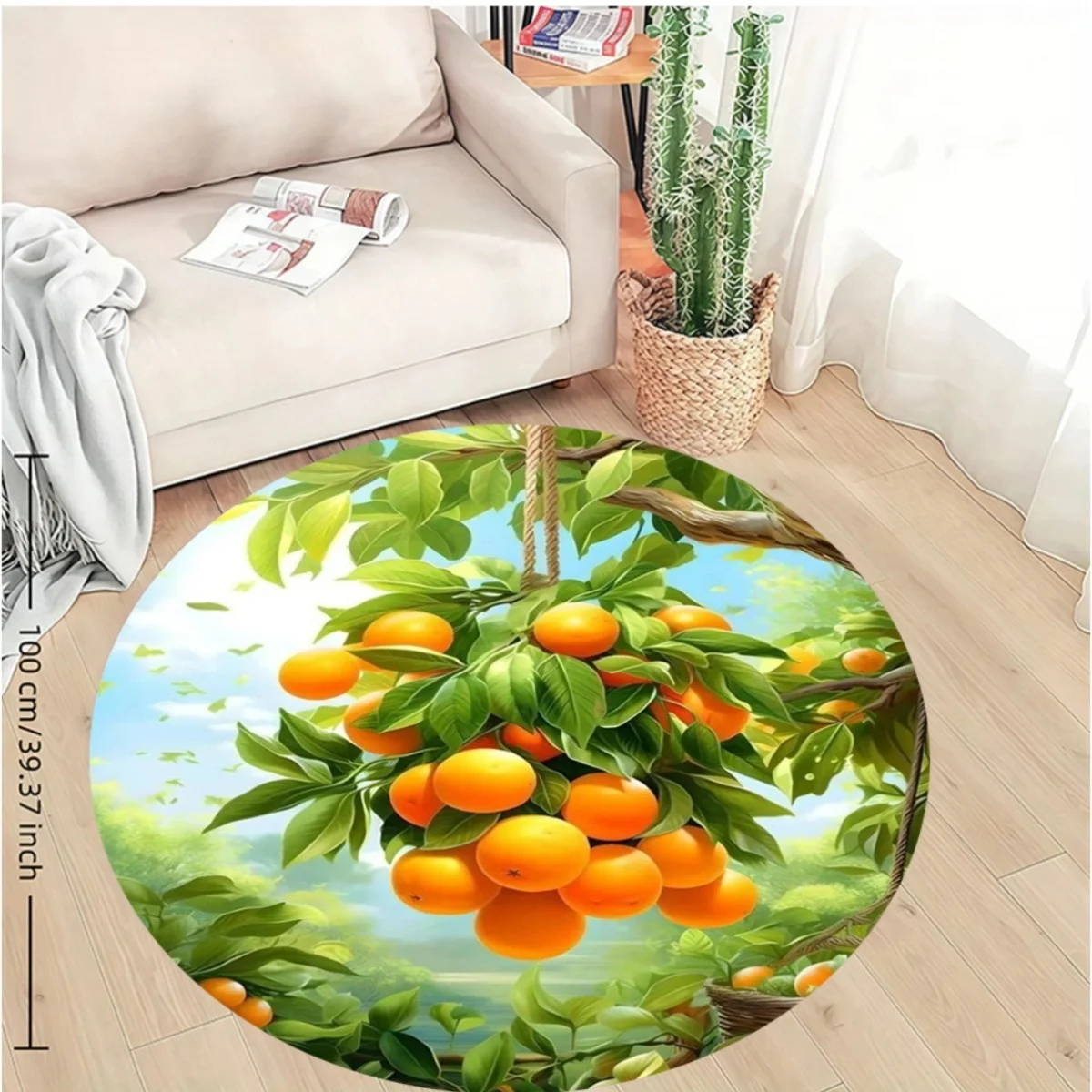 Round Flannel Rug Orange Tree Fruit Design Soft Floor Mat Home Decor Kitchen Dining Area Non Slip Carpet - view 5