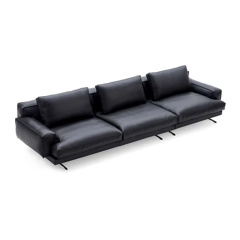 Italian minimalist sofa first layer cowhide living room industrial style simple straight row villa large flat layer down black
