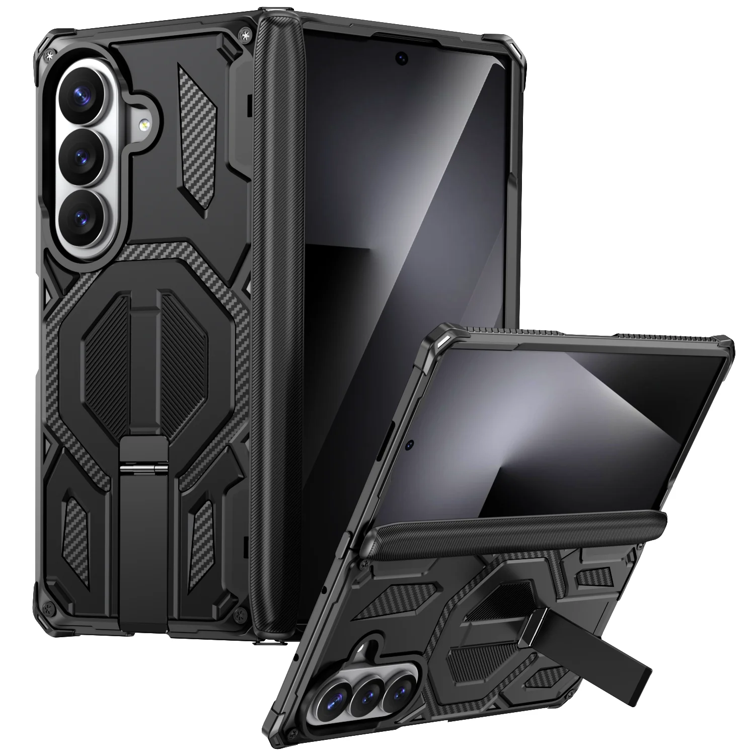 Heavy Armor Shockproof Magnetic Case For Samsung Galaxy Z Fold 7 8 Ultra TPU Frame Hard Plastic Metal Bracket Phone Cover