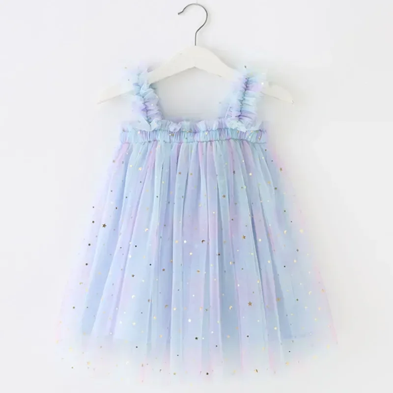 Toddler Girl Princess Dress Baby Rainbow Unicorn Tulle Costume Kids Summer Sleeveless Strap Dresses Newborn Birthday Party Cloth