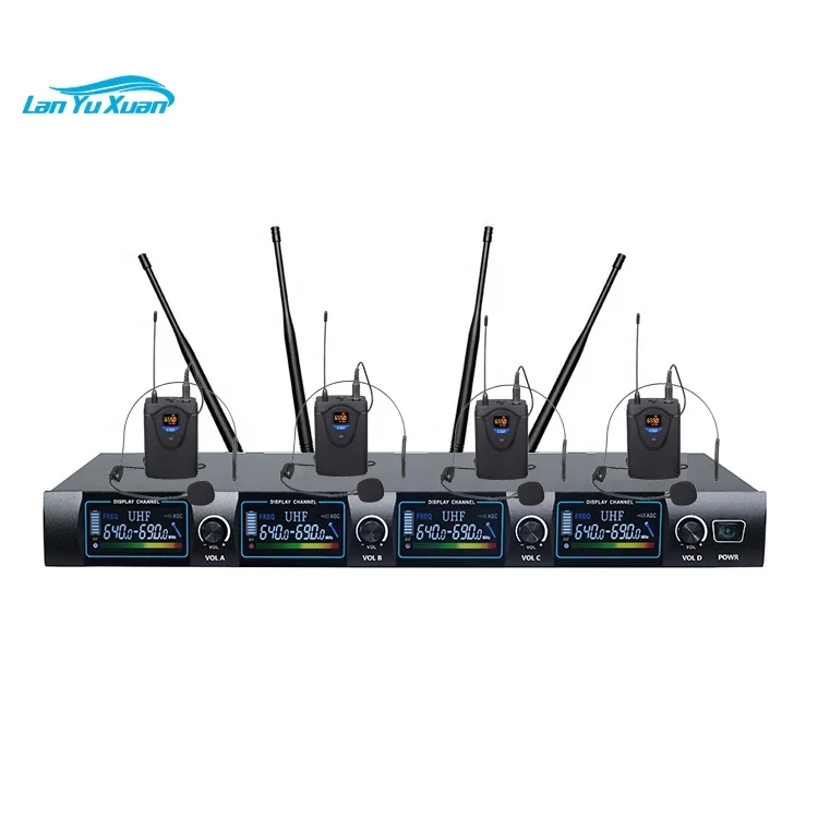 

XLT-1104B 4 Channels Interview Wireless UHF Microphone System Mic Transmitter With Metal Handheld