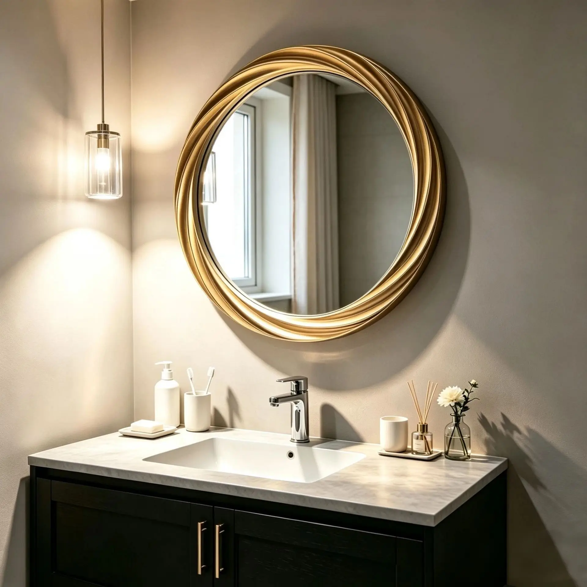 HYS American retro decorative mirror bathroom mirror European positive round simple bathroom mirror wall-mounted