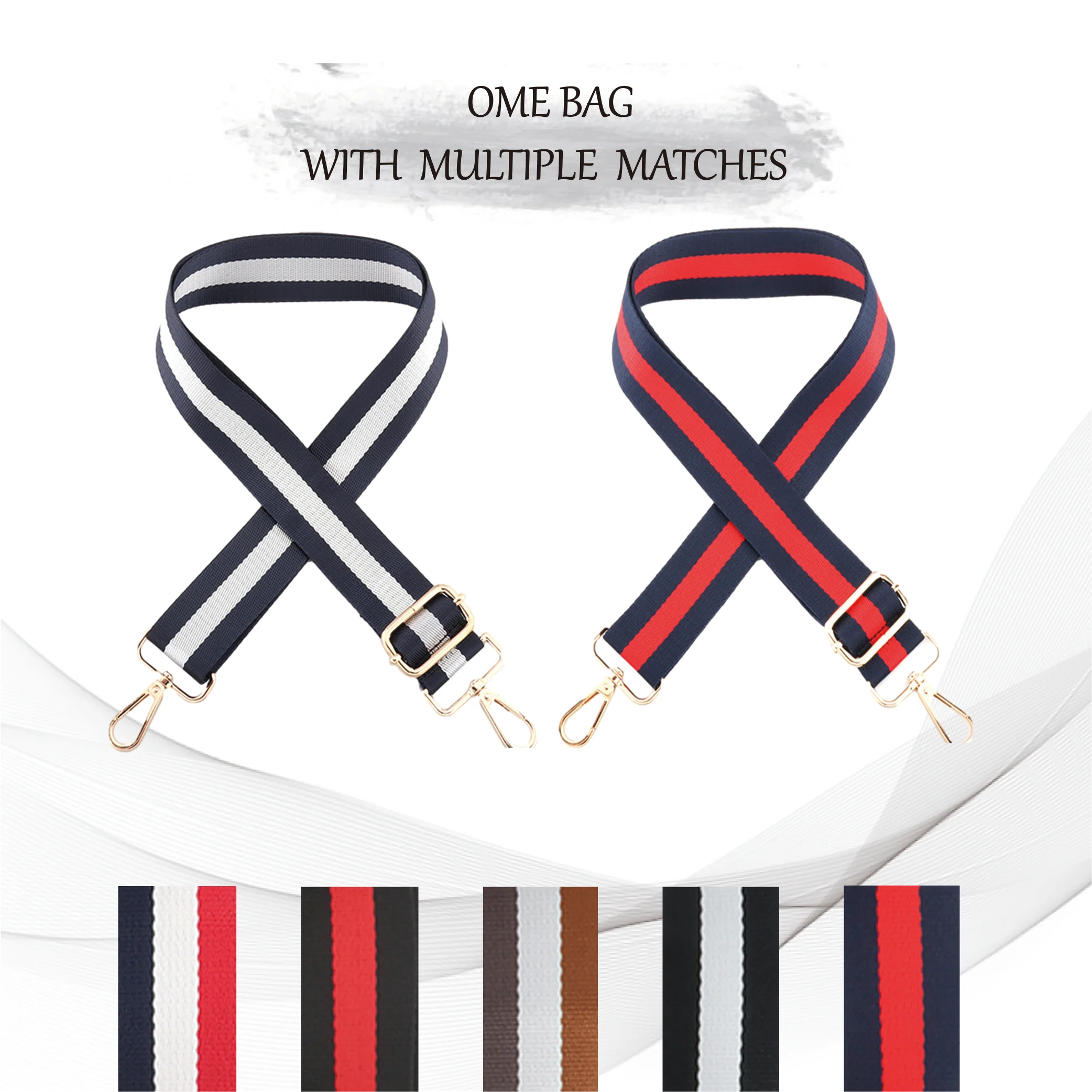 

2PCS New Shoulder Strap Wider Adjustable DIY Colorful Stripe Pattern Ladies Crossbody Thickened Fashion Nylon Bag Strap