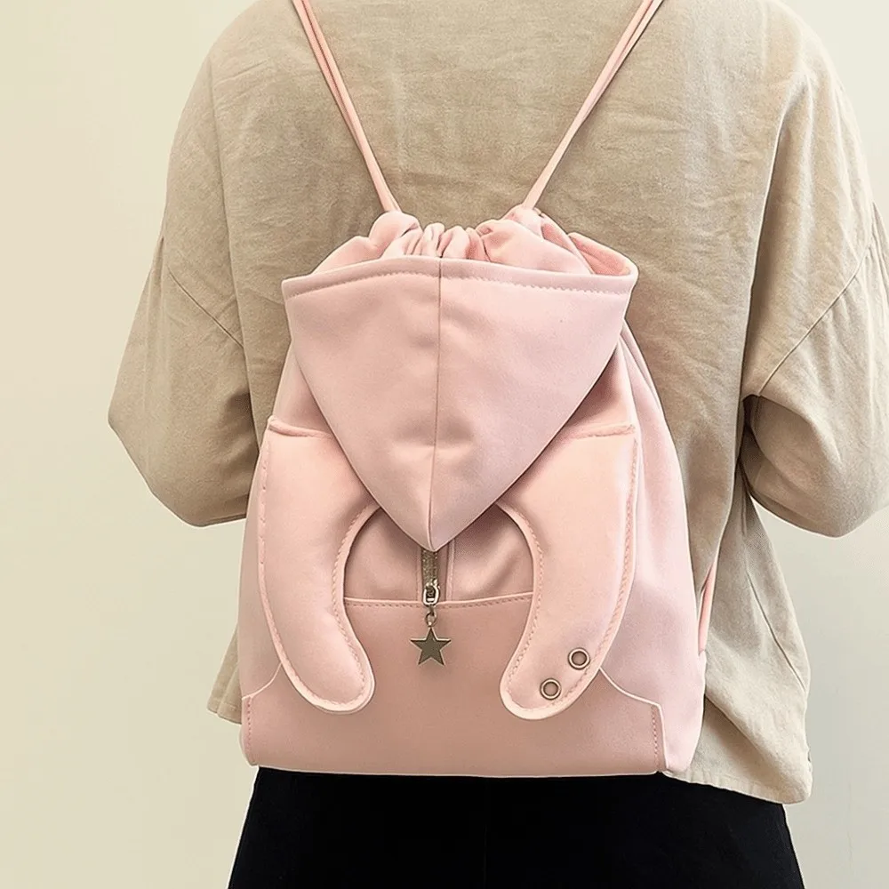 

Рюкзак с капюшоном из бычьего рога, большая вместимость, корейский стиль, толстовка с капюшоном, дизайн, школьная сумка из хлопка и льна, подвеска со звездой, сумка на шнурке, подарок