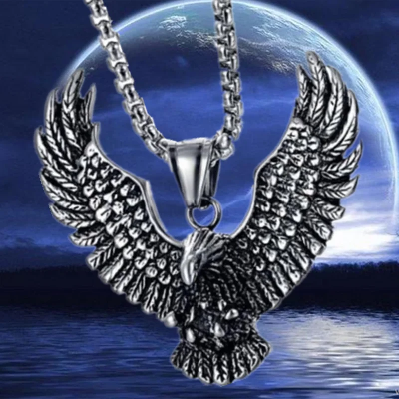 Fashion Men Stainless Steel Eagle Necklace Animal Pendant Retro Punk Necklaces for Male Animal Jewelry Party Anniversary Gift