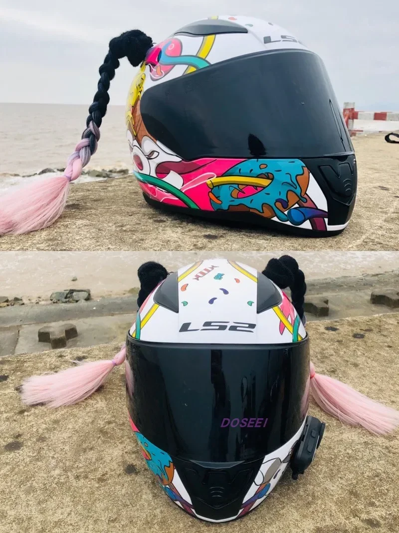 Trenzas de peluca para casco de esquí, decoración de cabeza de moño de Nezha, trenza sucia, accesorios de modificación de motocicleta, casco de Scooter