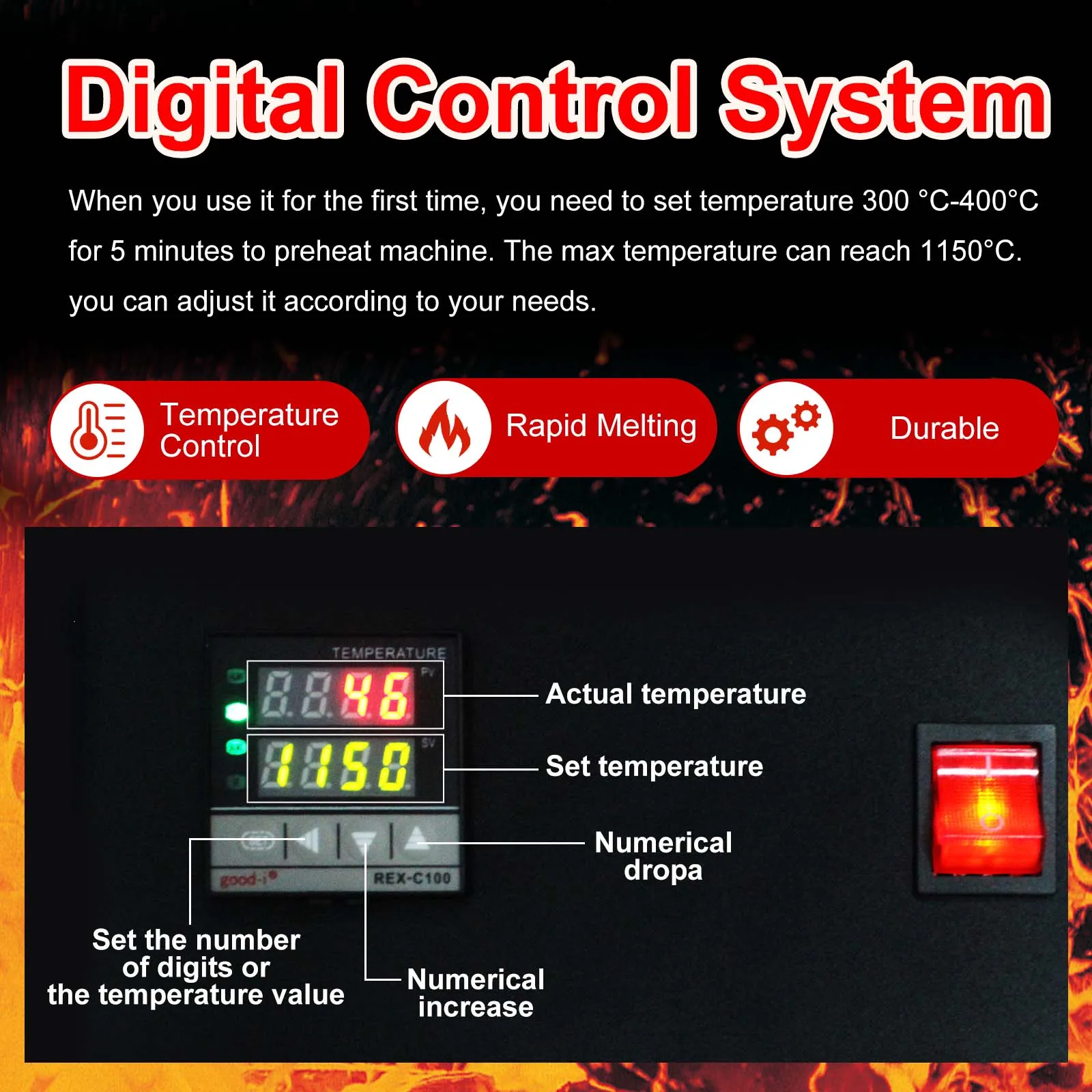 Imagem -06 - Fornalha de Fusão Elétrica Digital com Cadinho de Grafite para Sucata de Fusão Prata Ouro Cobre Alumínio 110 220v 3kg 1400w 2000f