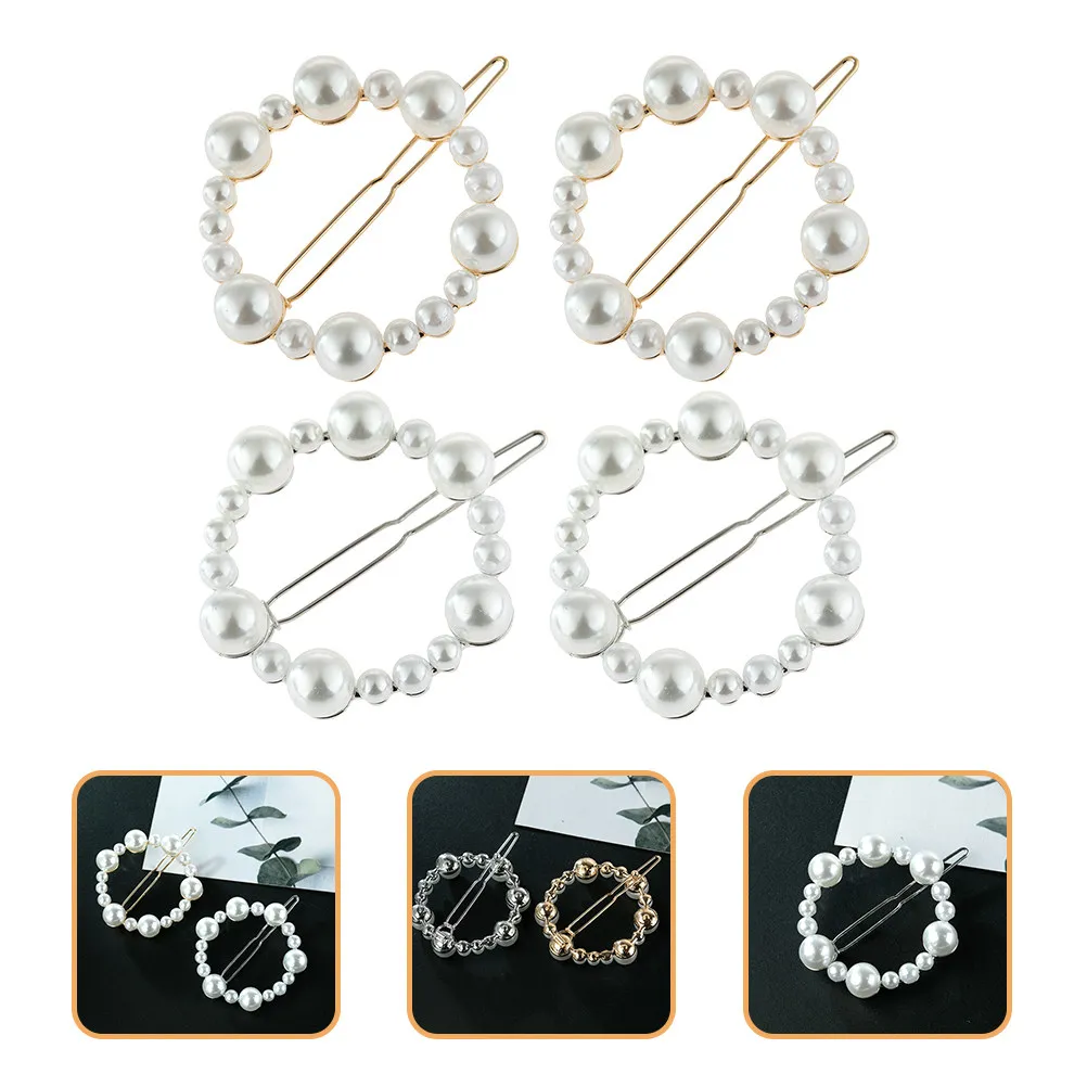 

4Pcs Pearl Hair Barrettes Round Hair Clips Fashion Headdress for Bridesmaids Party Wedding Daily Girls Women Accessories