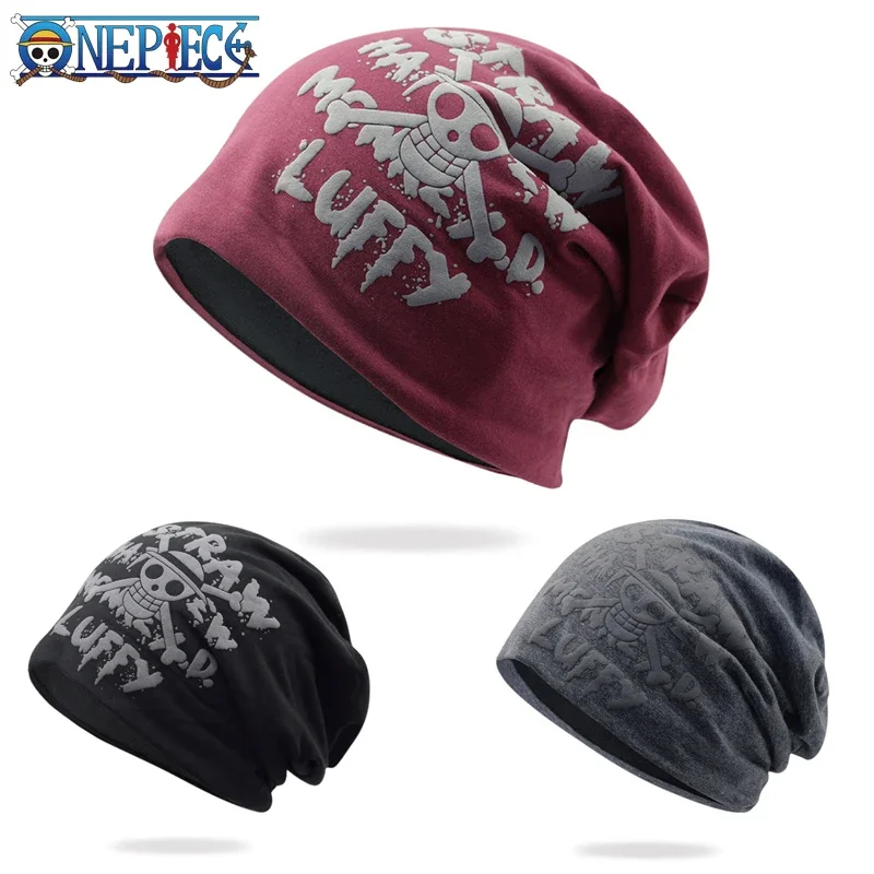 Gorro de punto de una pieza para hombre y mujer, gorro de Anime Luffy, grueso, cálido, sin ala, piel, Hip Hop, esquí, regalo