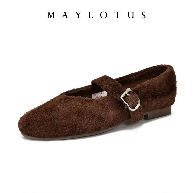 2026 Mary Jane Women's Shoes New Suede Leather Women Ballet Flat Shoes Round Toe Comfortable Female Shoes