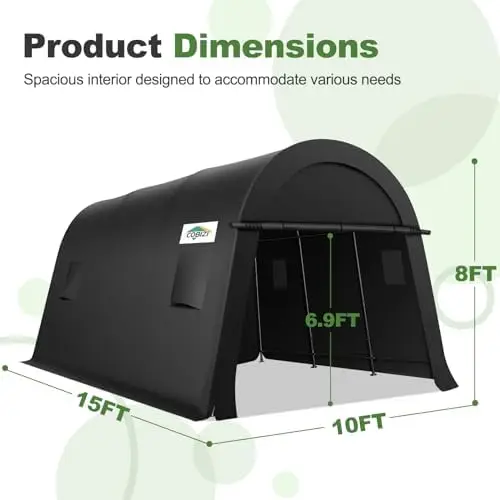 10x15 Carport Canopy Heavy Duty Portable Garage Tent with Double Zippered Roll-up Doors & Vents, Large Space Car Port