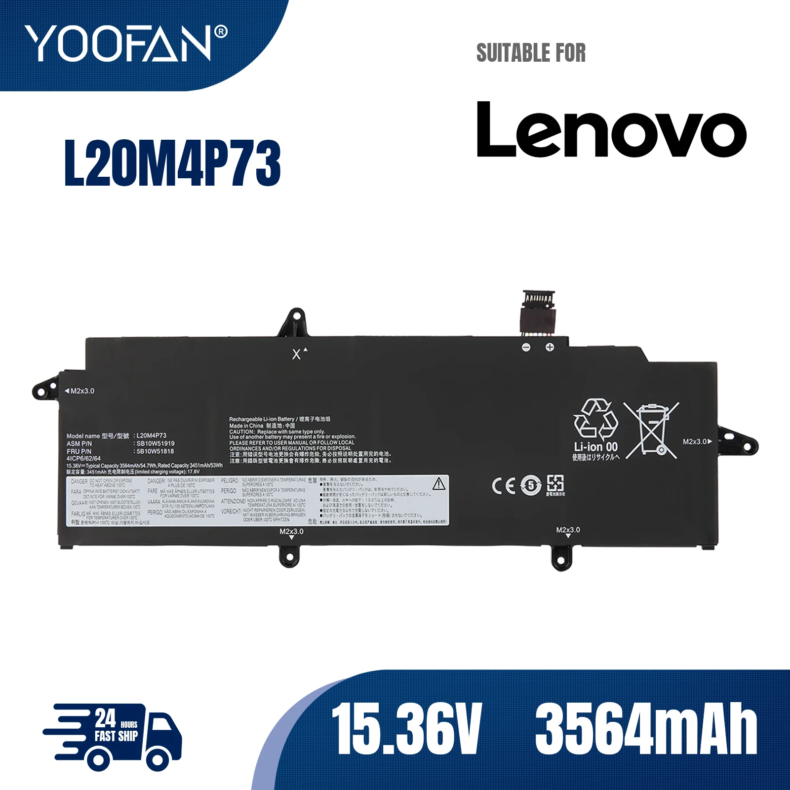 

YOOFAN L20M4P73 Laptop Battery For Lenovo ThinkPad X13 Gen 2 Gen 3 Series L20D4P73 L20C4P73 L20D3P72 L20C3P72 5B10W51818