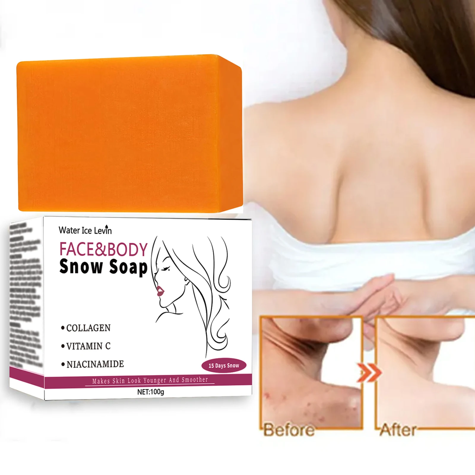 Sapone da neve Viso Corpo Tutta la pelle Collagene Vitamina C Niacinamide. Trasformazione della pelle di 43 giorni. Illumina, Ammorbidisce, Leviga.