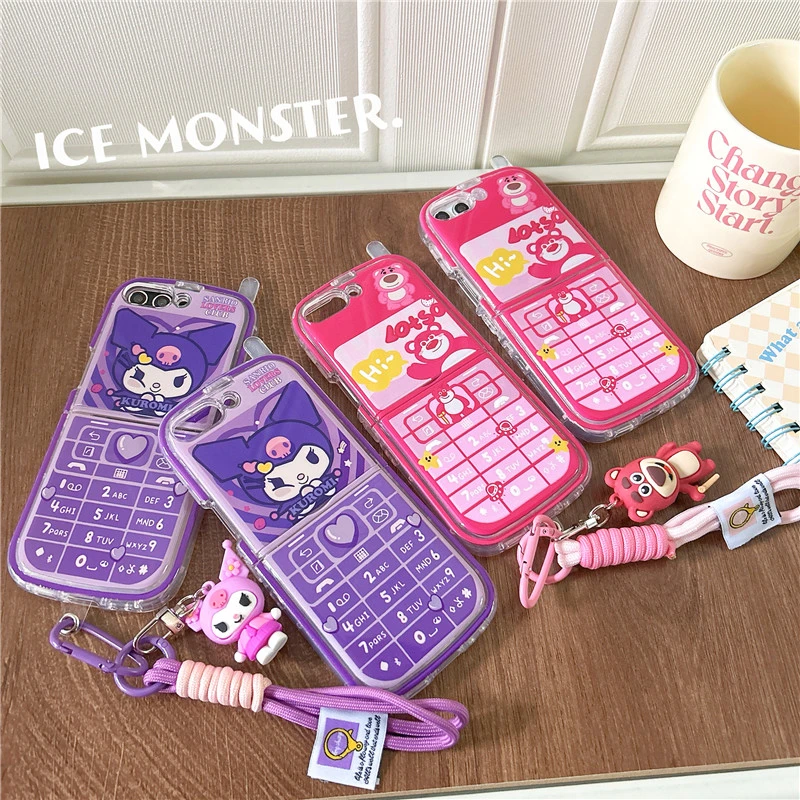 3D Cute Cartoon Sanrio Kuromi Disney Toy Story Lotso Phone Case For Samsung Galaxy Z Flip 5 Soft TPU Back Cover For Z Flip 3 4