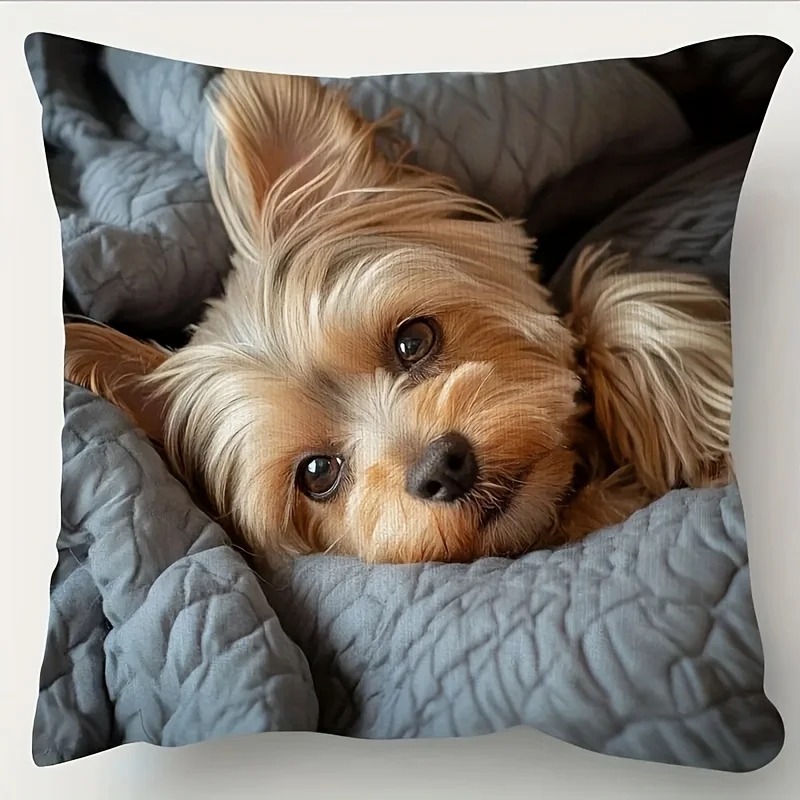 1pc Yorkshire Terrier Cute Dog Print Throw Pillow Cover, Suitable for Sofa, Bedroom, Living Room, a Healing Gift for Dog Lovers.