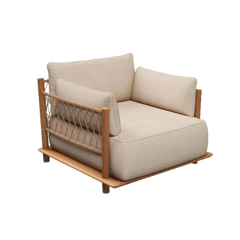 Outdoor teak sofa courtyard garden open-air solid wood outdoor preservative rattan courtyard backyard leisure furniture combinat