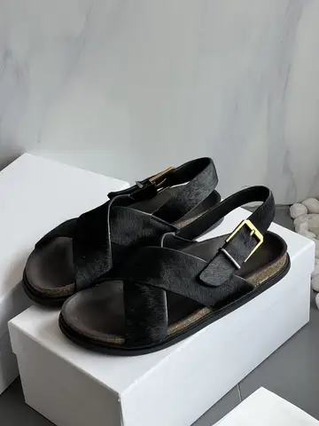 Flat Horsehair Crossover-strap Women's The Crossover-strap Leather Suede Flat Sandals Horsehair Crossover Straps Gold-tone Hardware Shoes