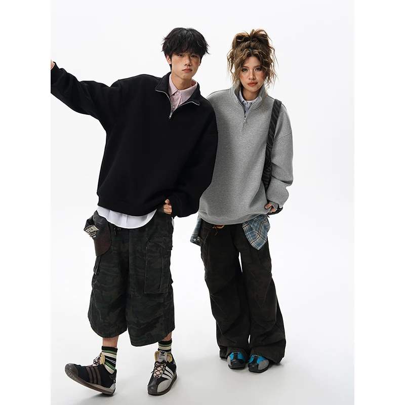 春秋アウトドア登山ハイキングゆったり快適おしゃれハーフジップtシャツ万能スタンドカラーフーディー