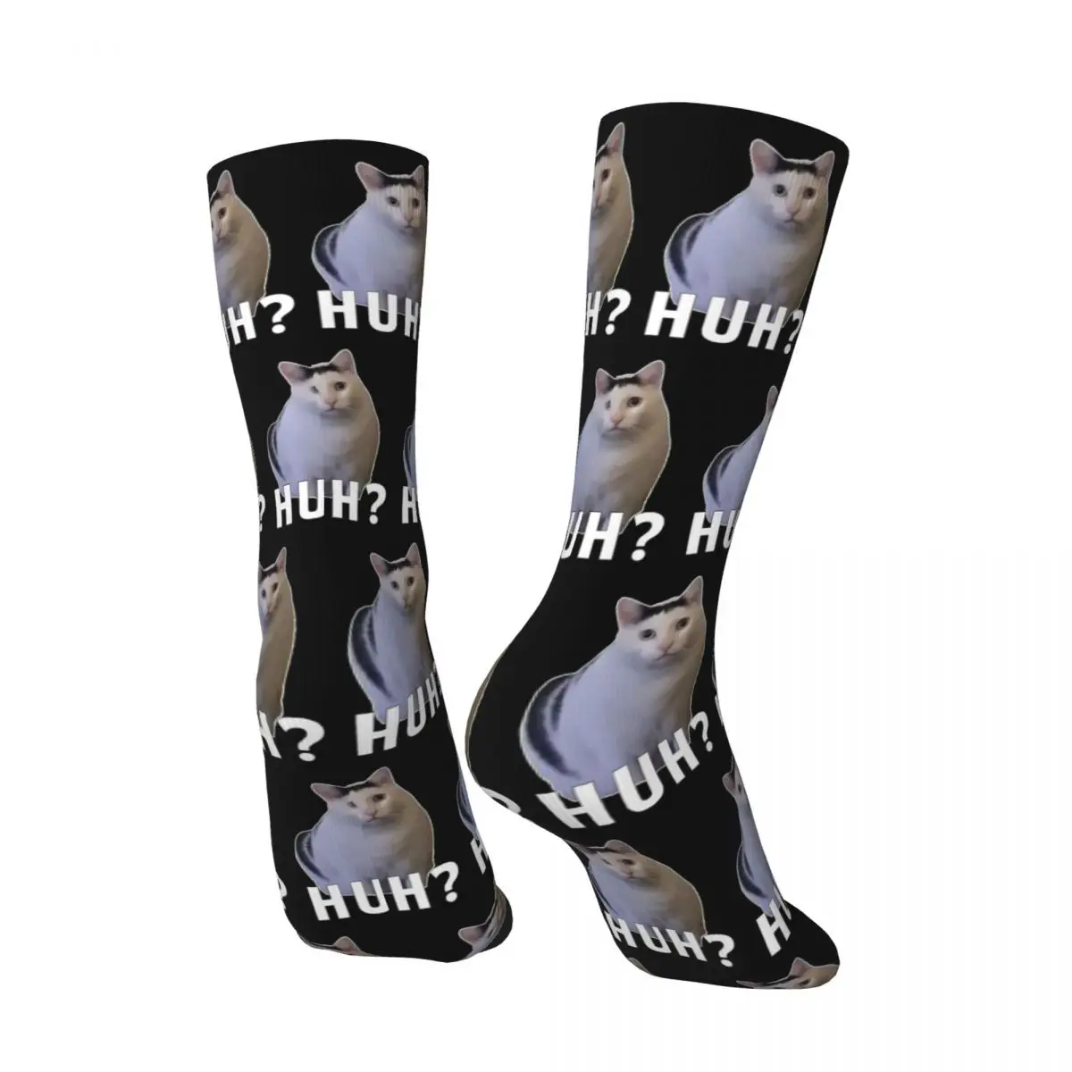 Huh Cat Meme Socks for Women Men Accessories All Season Funny Cats Memes Comfortable Crew Socks Breathable