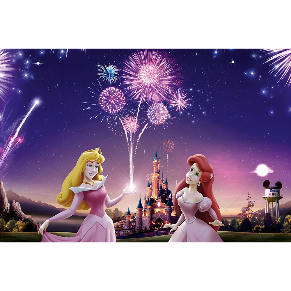 Disney Castle Backdrop Dream Night Firework Fairy Tale Blue Cartoon Photography Customize Background for Kids Birthday Party