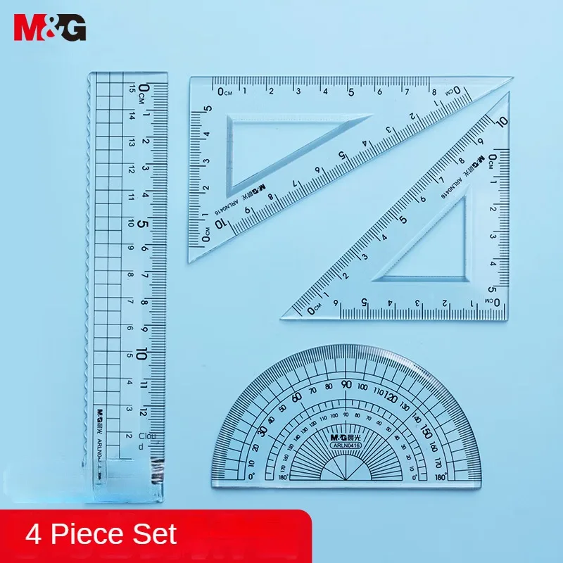 M&G 4 Pcs Ruler Set Student Exam Drawing Acrylic Set 15cm Ruler+Triangular Ruler*2+Protractor School Stationery Exam