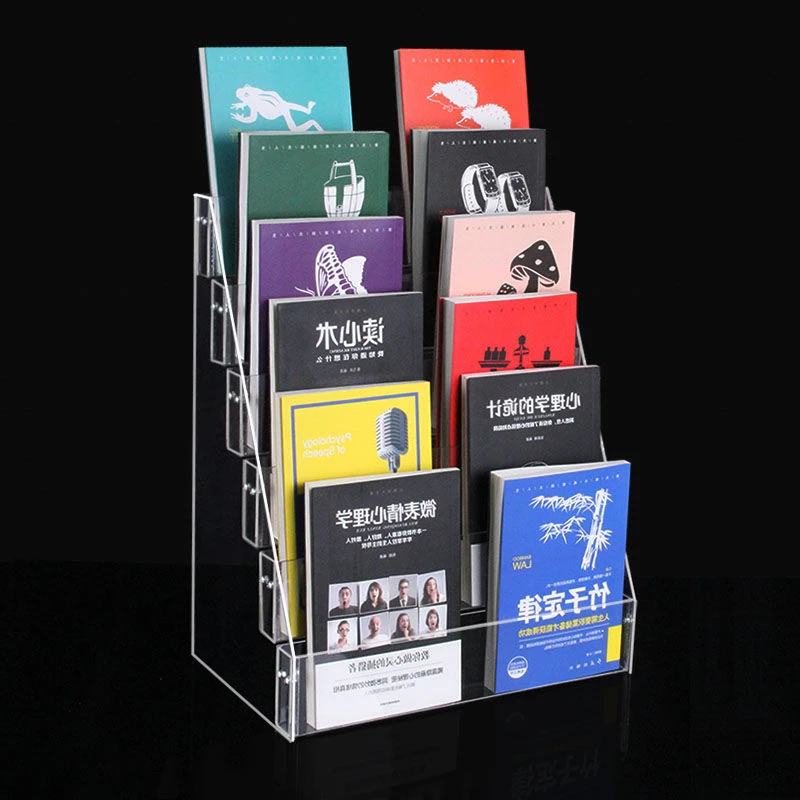 

2-6 Layer Acrylic Book Shelf Supermarket Stationery Store Shelf Brochure Newspaper Magazine storage Clear Display Ladder Stand