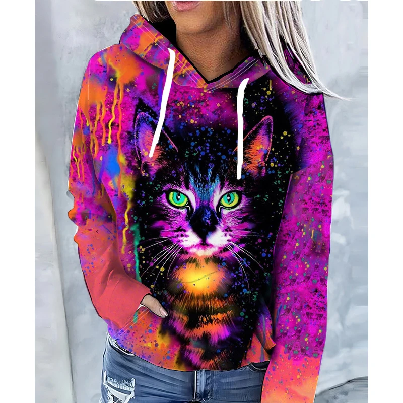 Funny Cow Cat Pattern Hoodies Animal 3D Print Women Casual Streetwear Long Sleeve Hooded Sweatshirts Pullovers Female Clothing