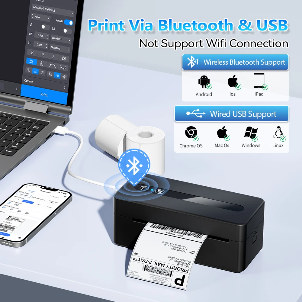 2025 جديد 2411BT 4x6 طابعة ملصقات حرارية بلوتوث لاسلكية لشحن الأعمال الصغيرة، متعددة OS ومنصة متوافقة