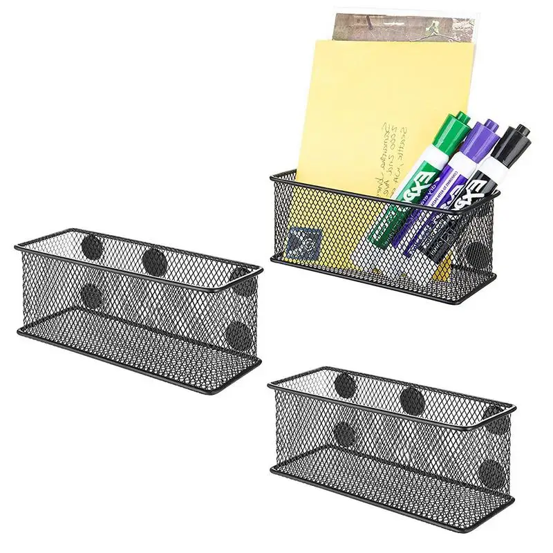 

Wrought Iron Grid Magnetic Whiteboard Pen Holder Square Strong Magnetic Fridge Pen Storage Basket Office Supplies Organizer