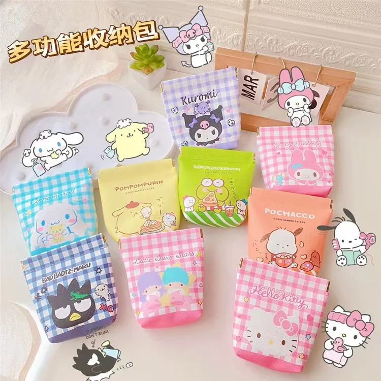 

Sanrioed Hellokittys Mymelody Kuromi Maru Cinnamoroll KEROPPI Purin Coin Purse Snap Key Card Storage Bag Sanitary Napkin Bag