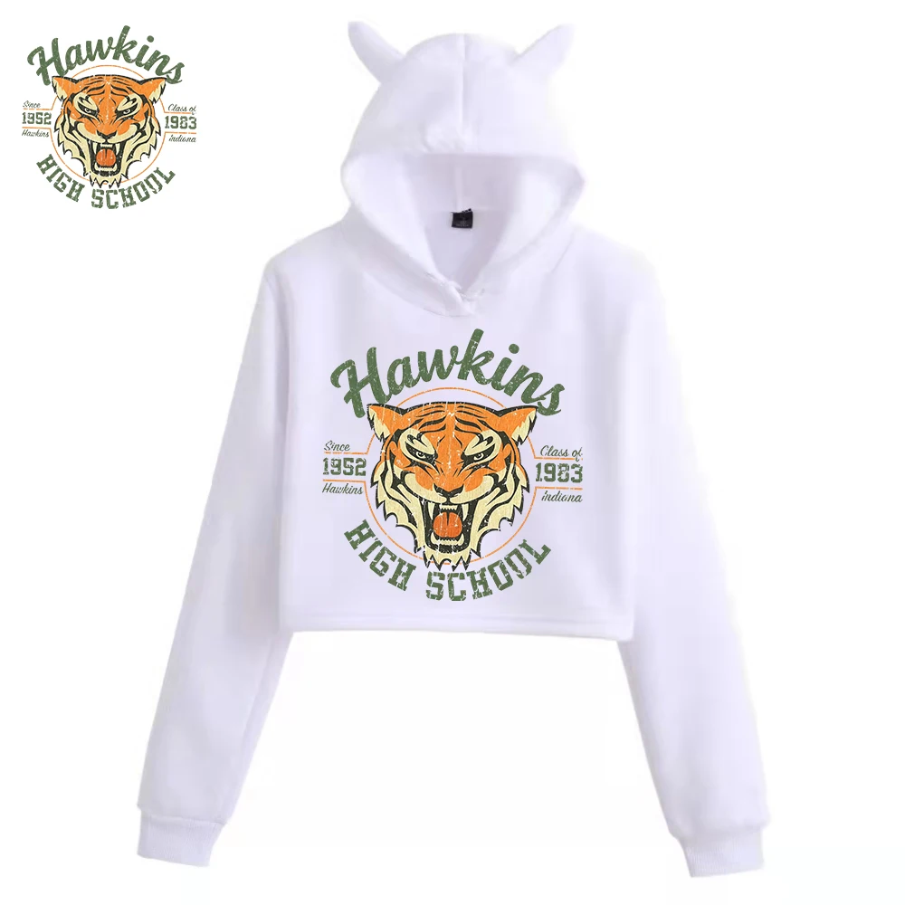 

Укороченные топы для средней школы Hawkins, толстовка с кошачьими ушками, модная толстовка с капюшоном Y2k для девочек