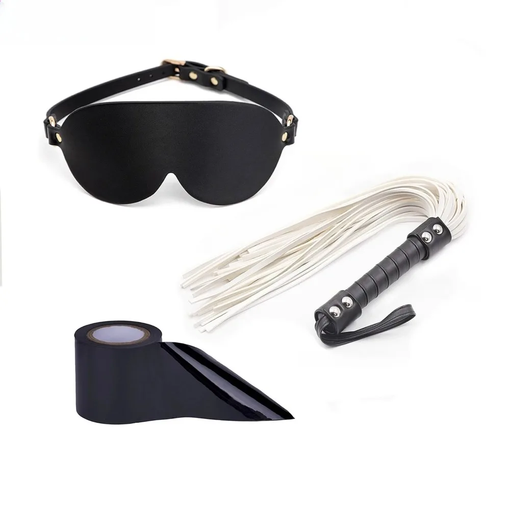 Kit de Iniciación BDSM de 3 Piezas: Antifaz de Cuero PU Suave, Látigo Blanco y Cinta Adhesiva sin Pegamento, Juguetes Sexuales para Parejas