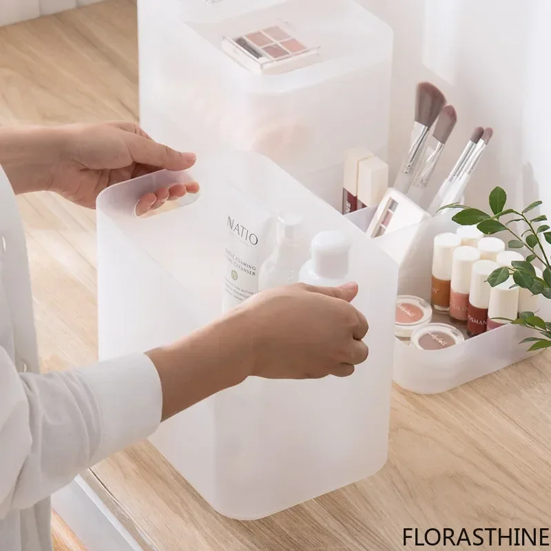 Japan Desk Storage Organizer Box Frosted Transparent Free Combination Cosmetic Make Up Multifunction Box Table Accessories