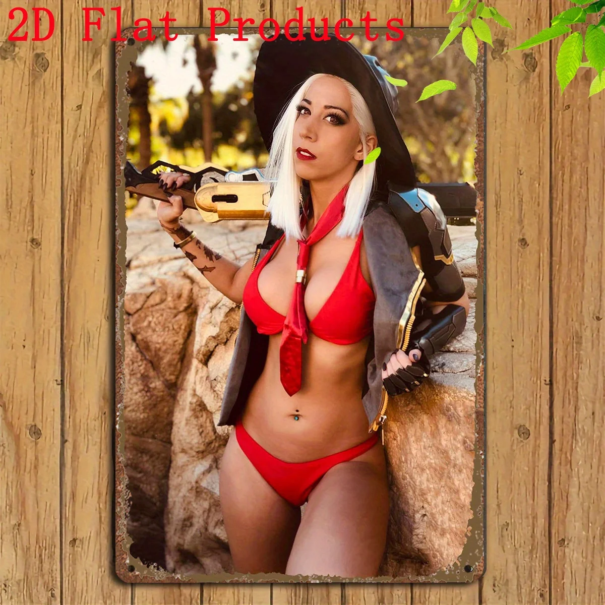 , AMBERVILLE Sexy Hot Woman Gun Metall-Blechschild – Pinup-Wandkunst-Dekoration, Zoll-Eisen-Poster für Männerhöhle, Bar, Café oder Heimdeko