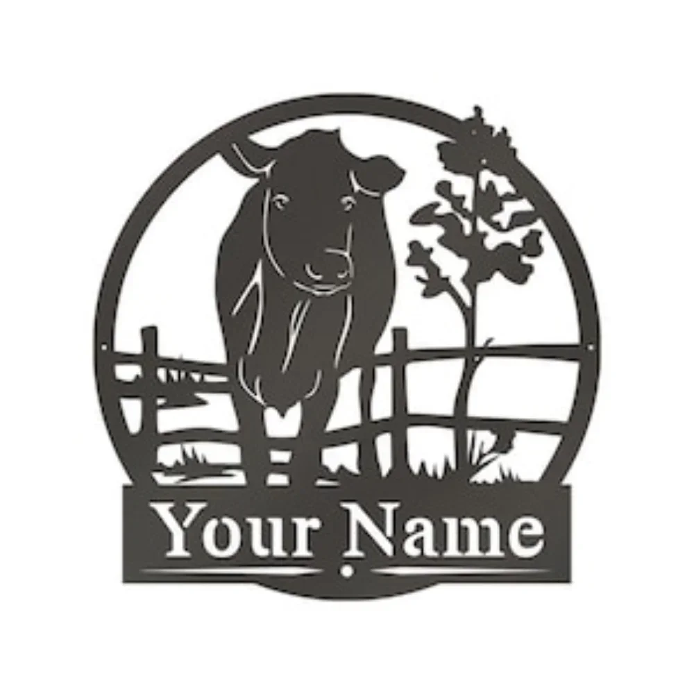 FARM Cow Fence Metal Sign for Farmhouse Decor with Charm Cow Motif in Fence Theme As Marker for Indicator Pastoral Sign