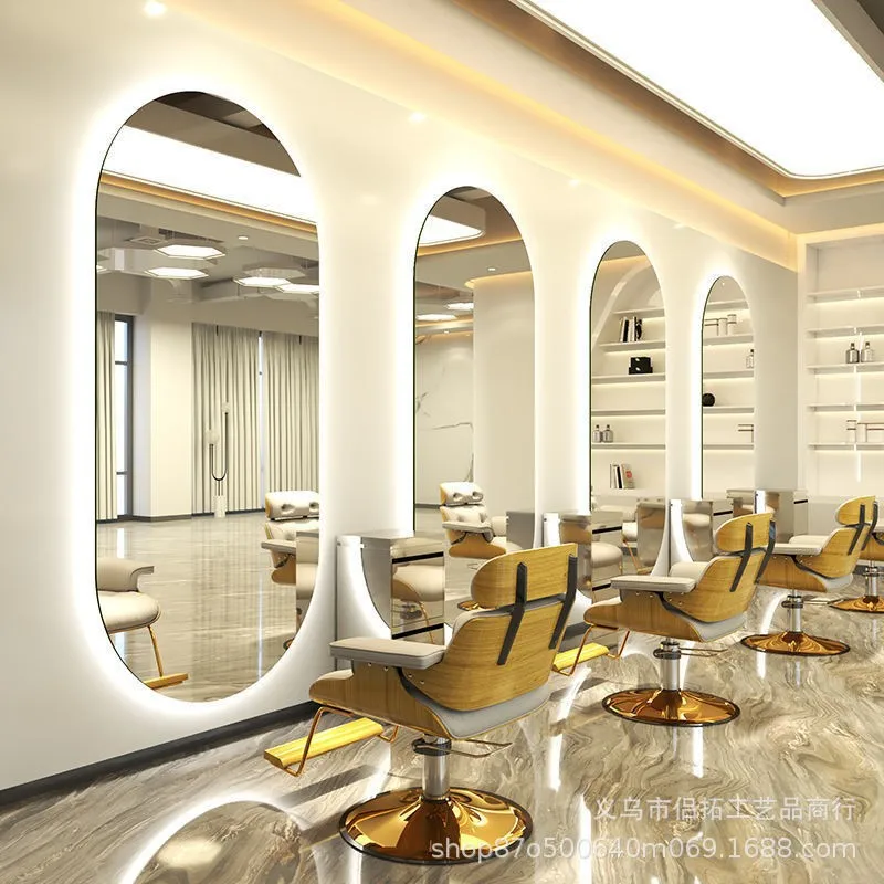 Factory direct sales barber shop hair mirror table salon trendy shop single-sided wall hanging simple light salon barber shop