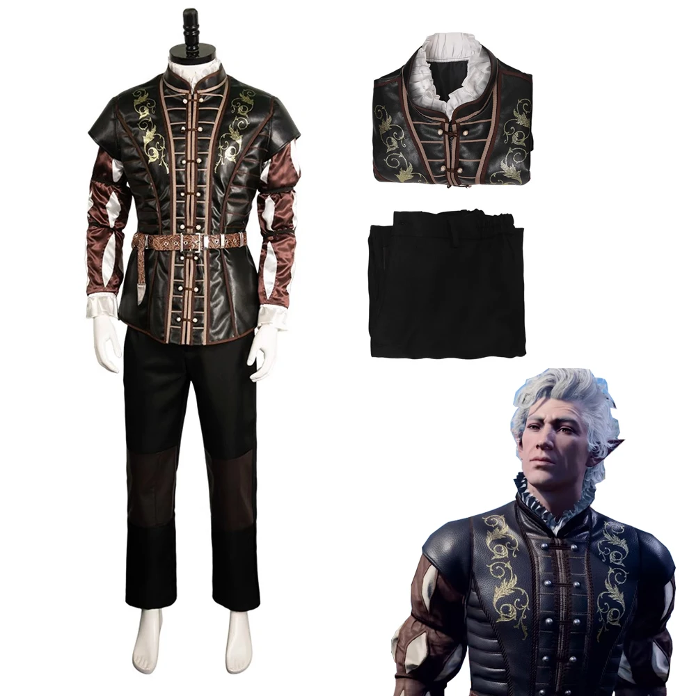 Astarion Cosplay Baldur Cos Gate 3 Astarion Cosplay Costume Disguise Adult Men Leather Top Pants BG3 Halloween Roleplay Outfit