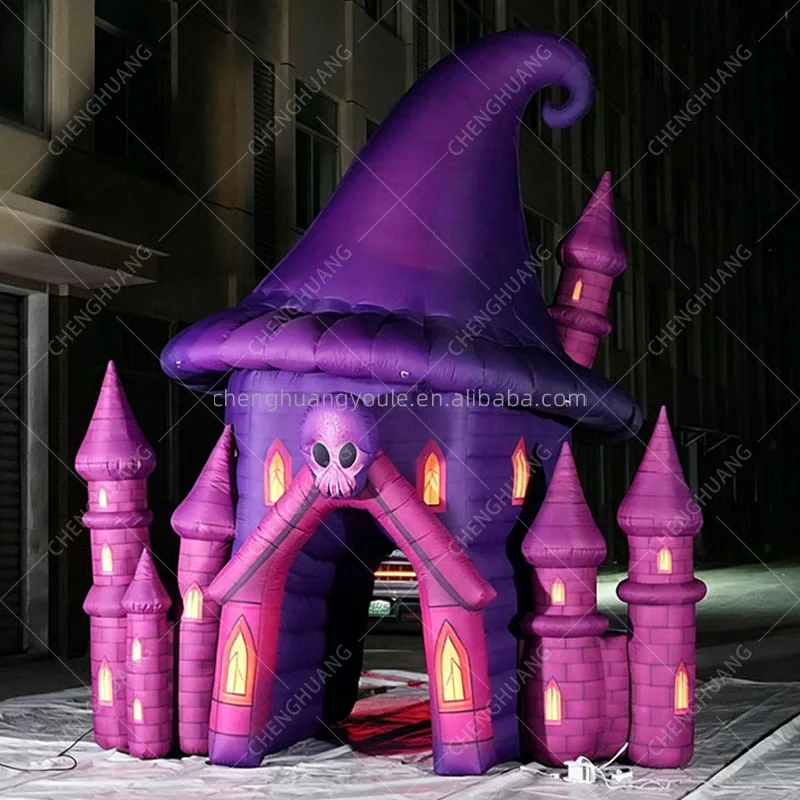 Giant Inflatable Purple Witch Hat Castle Arch, Decor Props for Theme Party, Shopping Mall, Amusement Park & Outdoor Performance