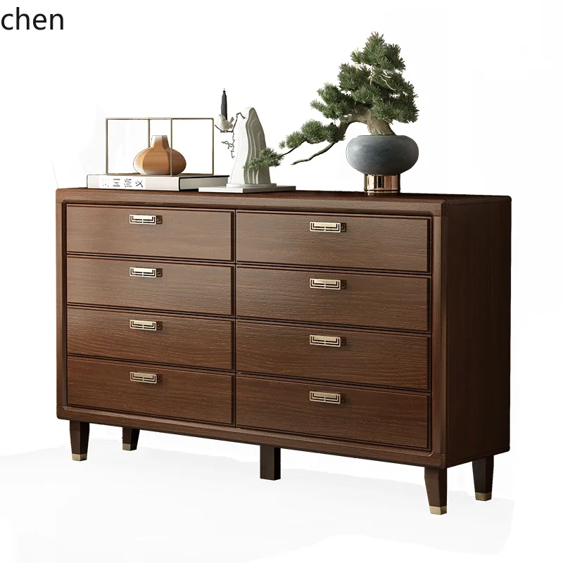 HYS solid wood chest full solid wood bedroom drawer storage living room locker bedside cabinet