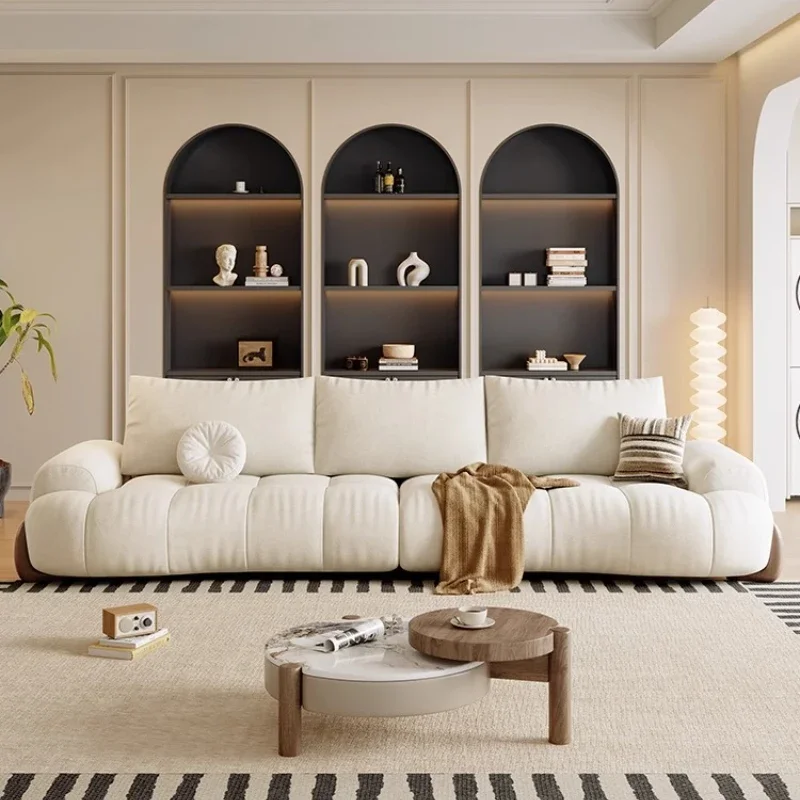 

Home Sofa 3 Seater Sofa Pedal Simple Cream Wind Cloud Fabric Curved Sofa Living Room Sofas Couch Sectional Furniture Latex Foam